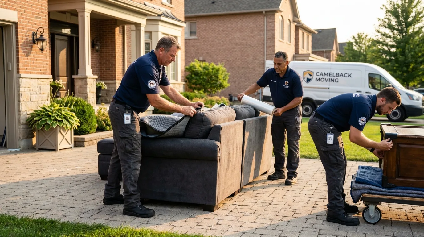 Large estate moving crew wrapping furniture in Clarkston, MI